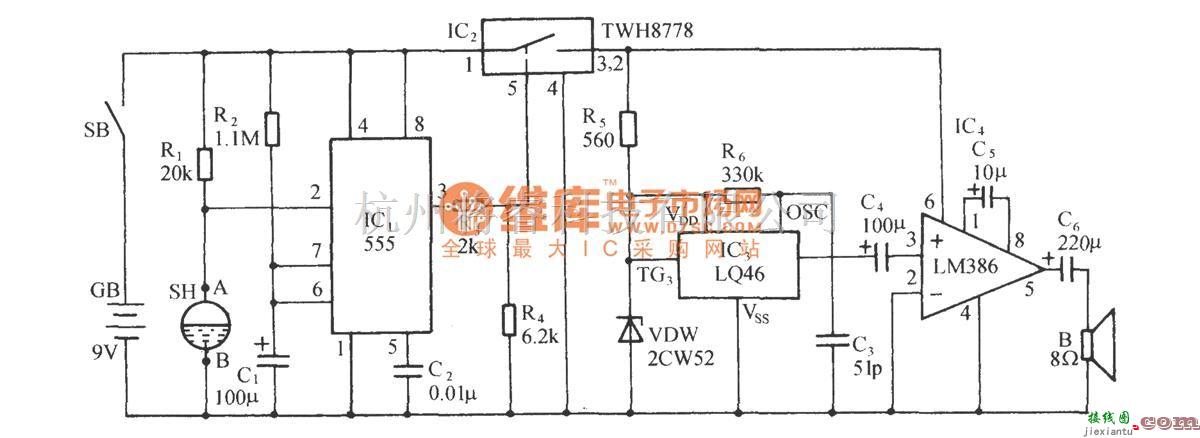 报警控制中的珍贵文物防搬移报警器电路  第1张