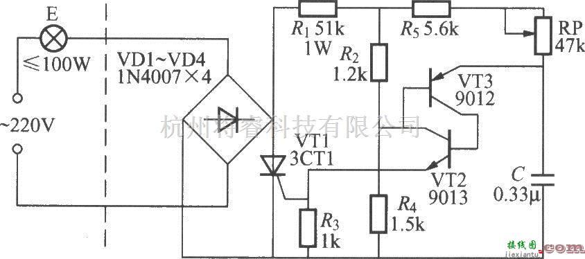 灯光控制中的普通三极管触发的单向晶闸管调光灯电路  第1张