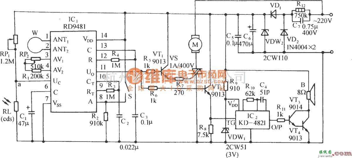 自动控制中的用RD9481多普勒效应传感器的电动机自动启动电路  第1张