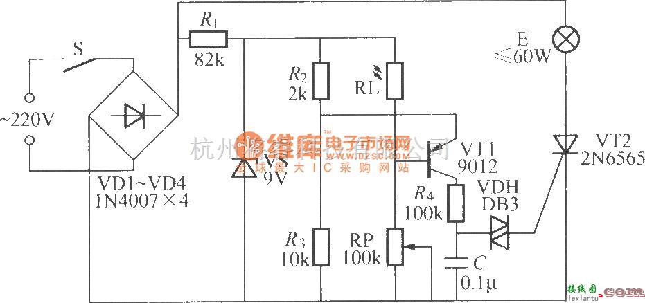 灯光控制中的具有稳光功能的晶闸管调光灯电路(3)  第1张