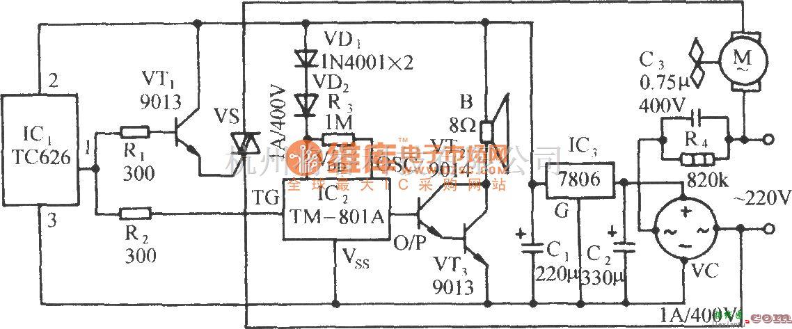 自动控制中的采用TC626的畜舍通风降温装置电路  第1张