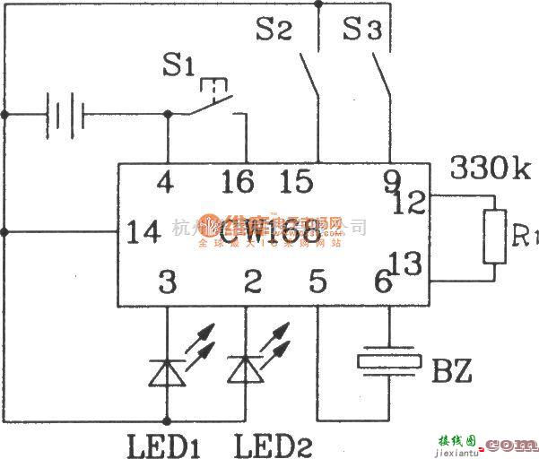 报警控制中的CW168新颖闪光报警集成电路典型应用电路  第1张