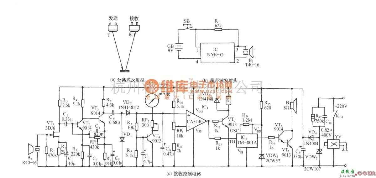 自动控制中的超声波遥控液位控制及指示电路  第1张