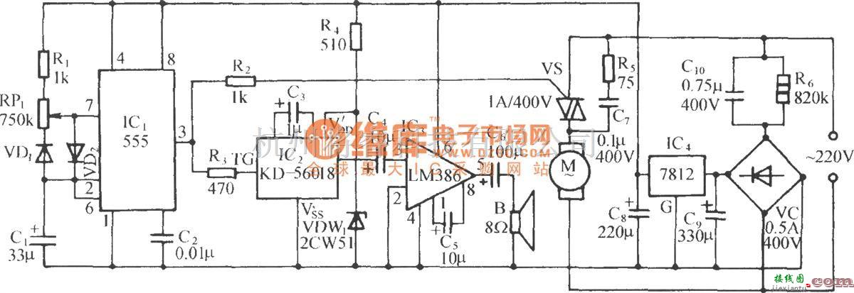 自动控制中的伴有蟋蟀叫声的自然风电扇控制电路  第1张