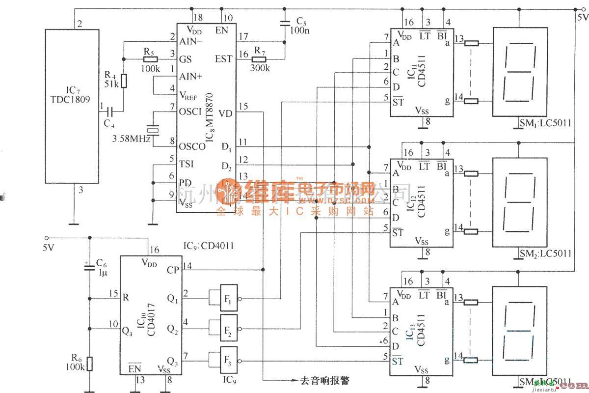 报警控制中的红外探测多路无线报警电路(TDC1808/TDC1809)  第2张