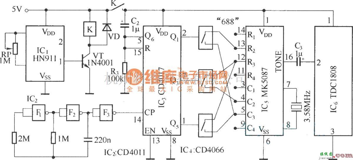 报警控制中的红外探测多路无线报警电路(TDC1808/TDC1809)  第1张