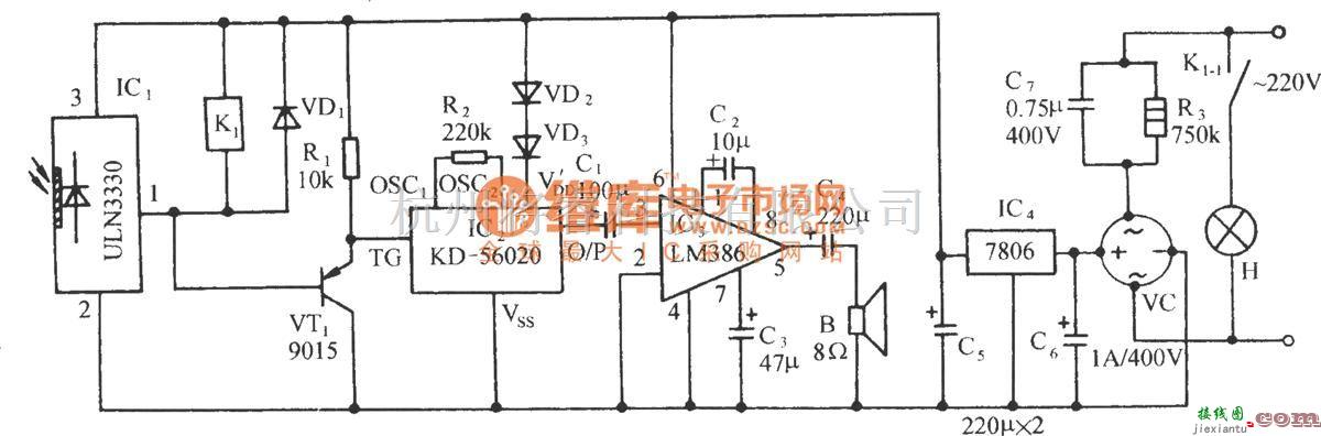 自动控制中的光照不足自动灯亮伴鸟叫电路  第1张