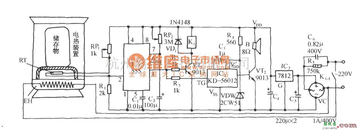 自动控制中的自动恒温装置伴鸟鸣发声电路  第1张