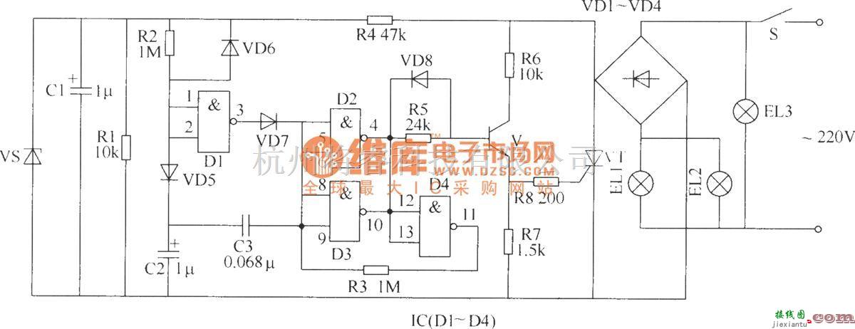 开关电路中的吊灯控制开关电路(三)  第1张