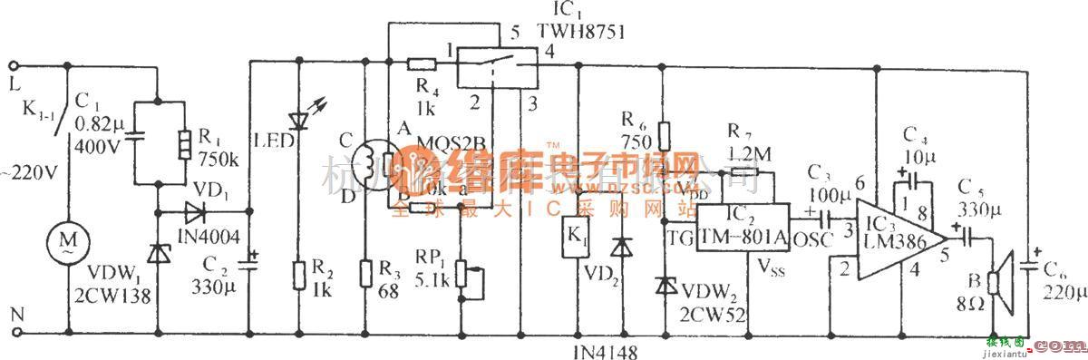 自动控制中的有害气体鉴别伴语音发声电路  第1张