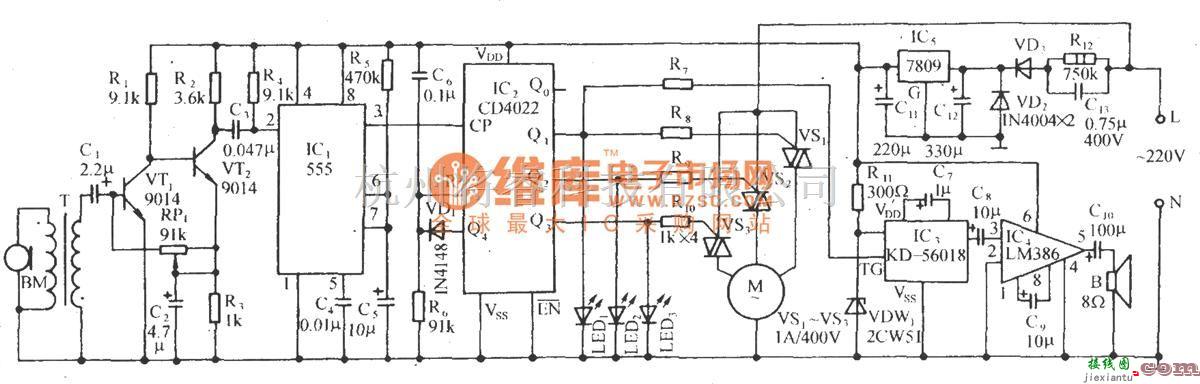 自动控制中的声控电风扇谪速及蟋蟀发声控制电路  第1张