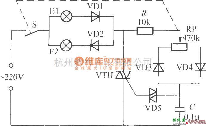 灯光控制中的晶闸管双色调光器的电路(1)  第1张