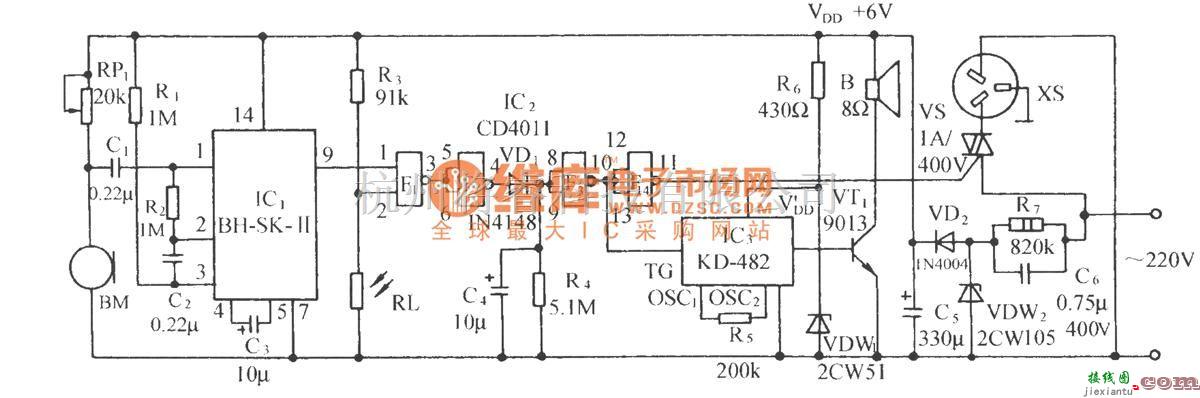 自动控制中的声光双控电器开关插座电路  第1张