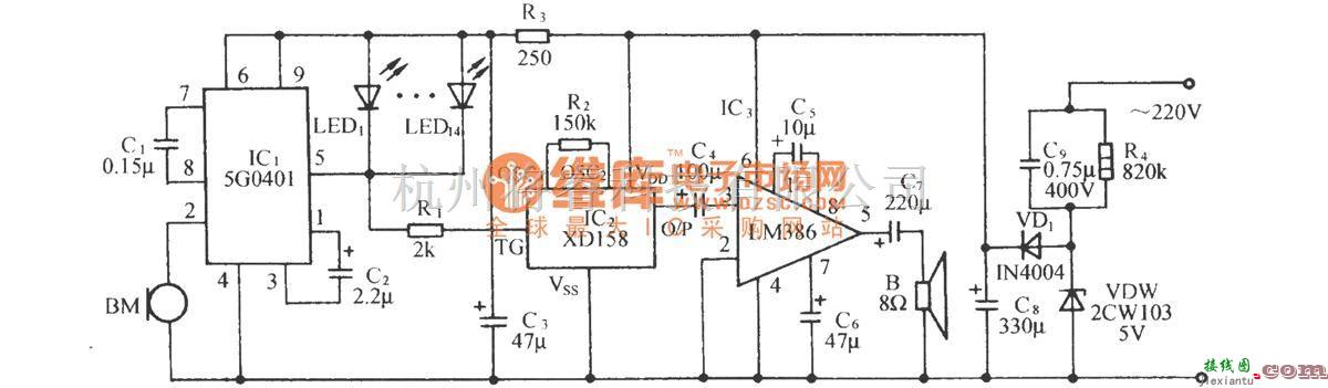 自动控制中的5G0401声控同步闪光伴迪斯科鼓点乐电路  第1张