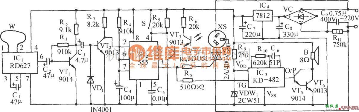 自动控制中的多普勒效应和光照双控自动门插座电路(RD627)  第1张