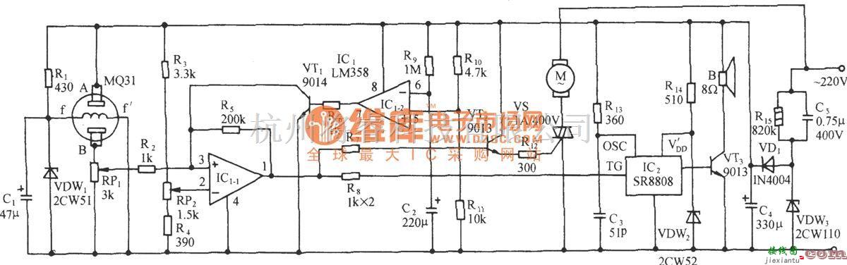 自动控制中的可燃气浴室有害气体超标自动通风及语言告戒电路  第1张
