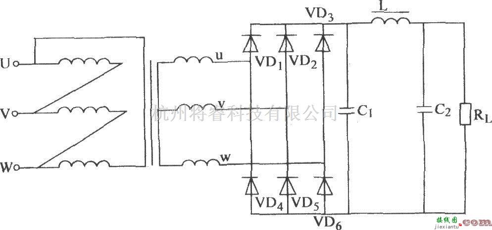 滤波器中的三相桥式整流行π型滤波电路  第1张