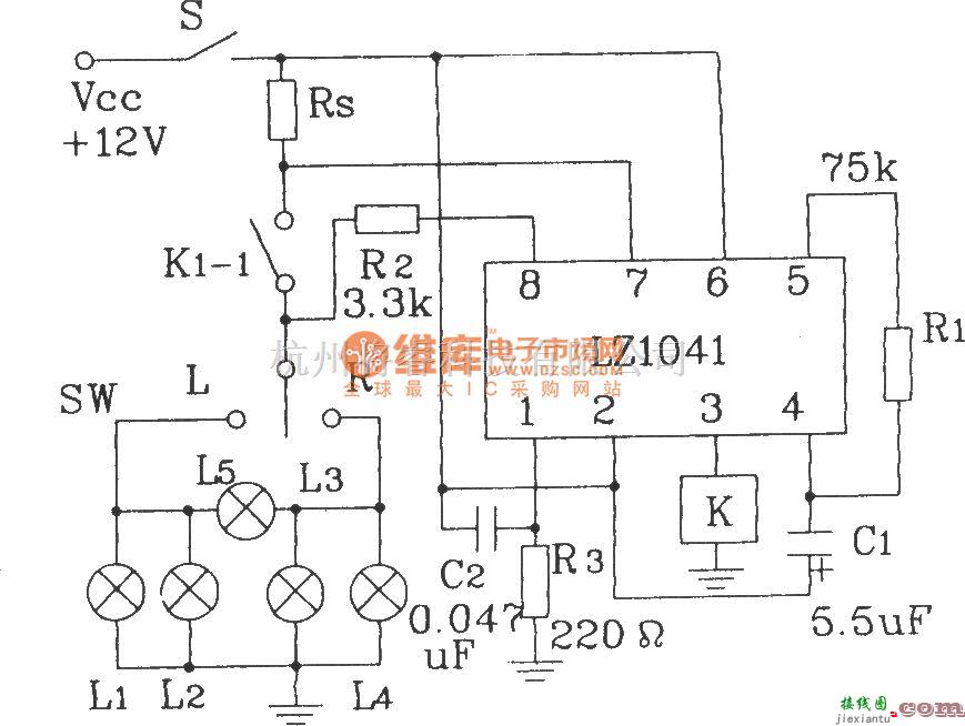 报警控制中的LZ1041改进型汽车转弯报警专用集成电路典型应用电路  第1张