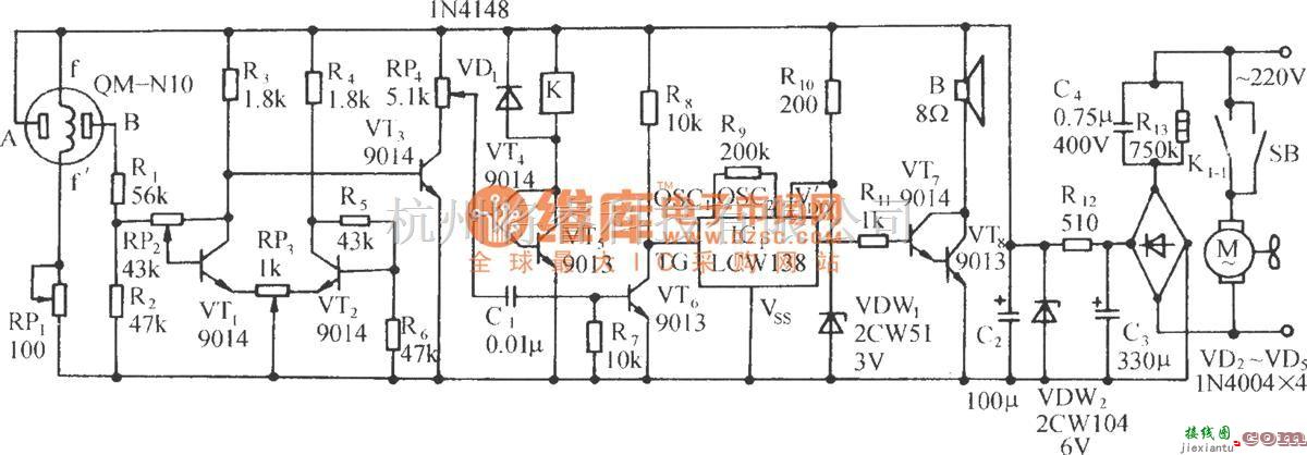 自动控制中的家用可燃气体泄漏自动通风及发声报警电路  第1张