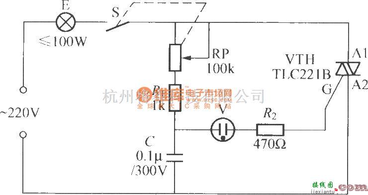 灯光控制中的氖泡触发的双向晶闸管调光灯电路  第1张