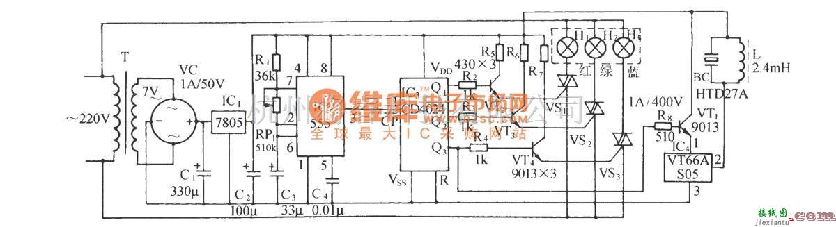 灯光控制中的七彩循环彩灯伴音乐盒舞曲控制电路  第1张