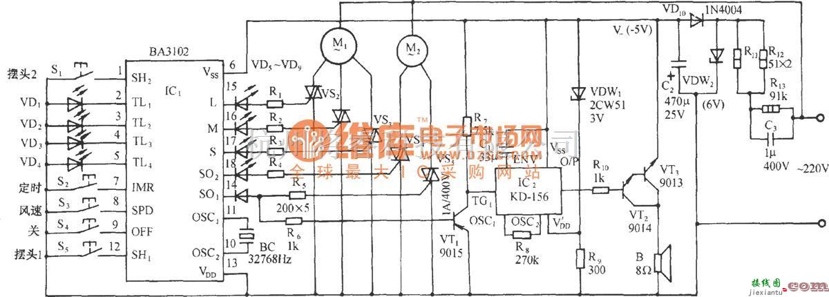 自动控制中的用BA3102的多功能电风扇伴鸟鸣声控制电路  第1张