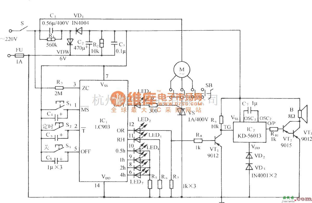 自动控制中的用LC903的多功能电风扇伴蛙鸣声控制电路  第1张