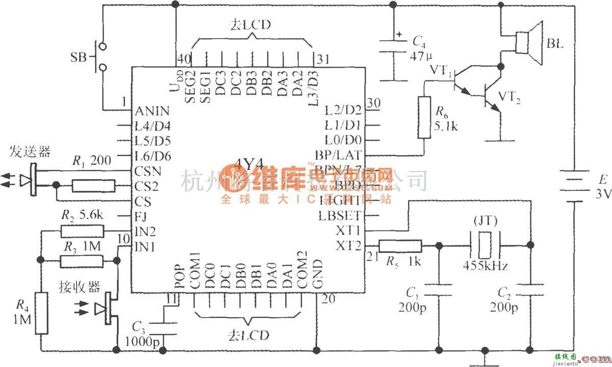 超声波传感器中的由智能化超声波测距集成电路4Y4构成单片液晶显示测距仪电路  第1张