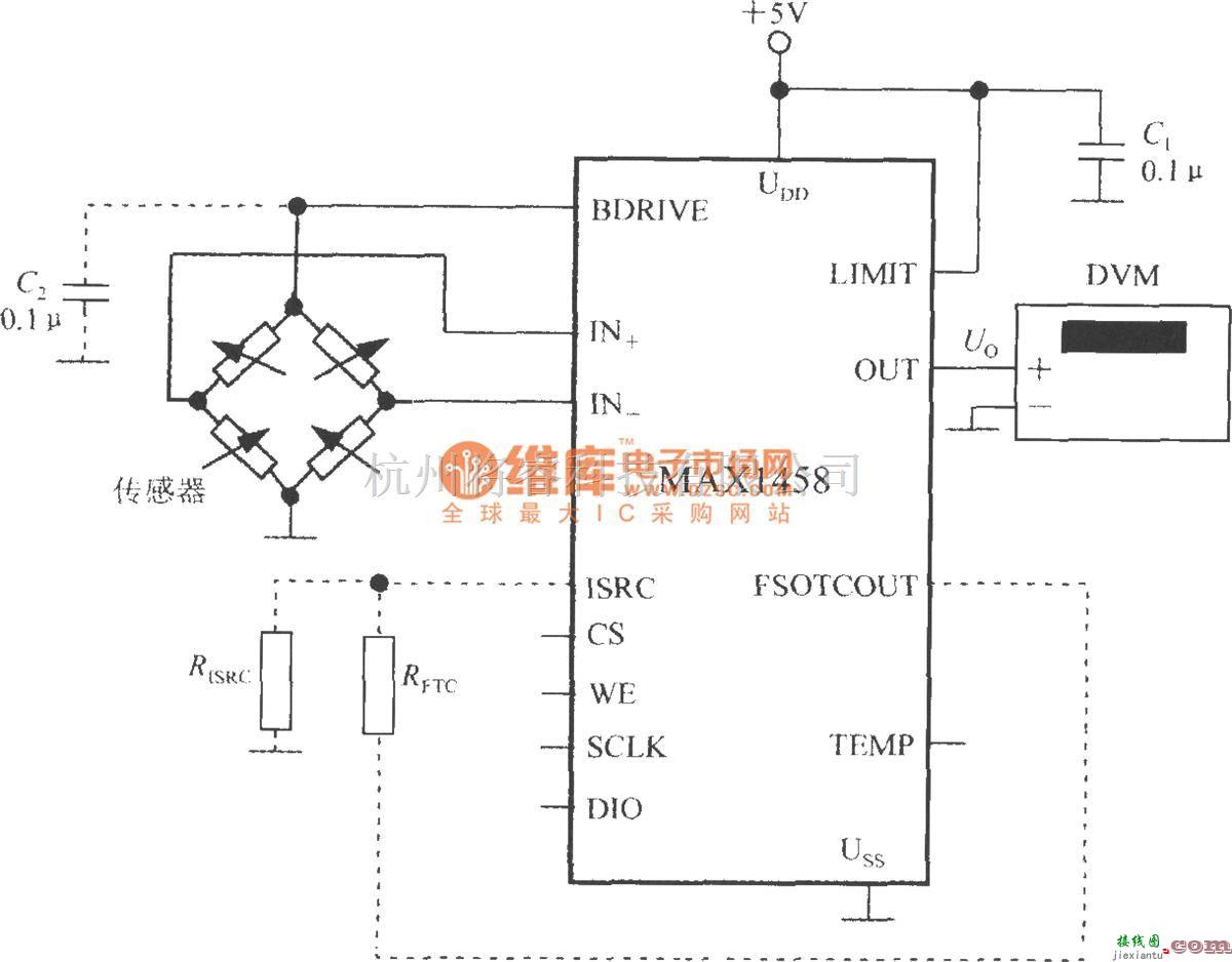 传感信号调理中的由数字式压力信号调理器MAX1458构成数字式压力测试仪的电路  第1张