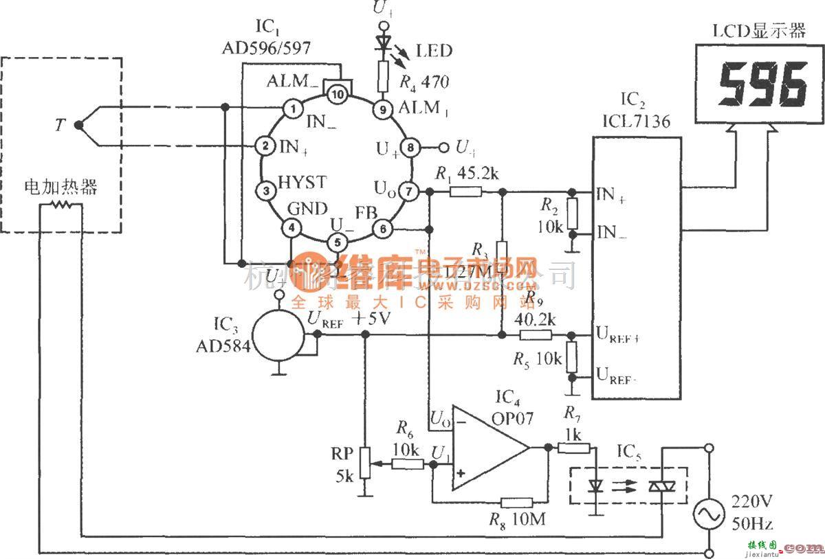 传感信号调理中的由热电偶冷端温度补偿器AD596／597构成温度测控仪电路  第1张