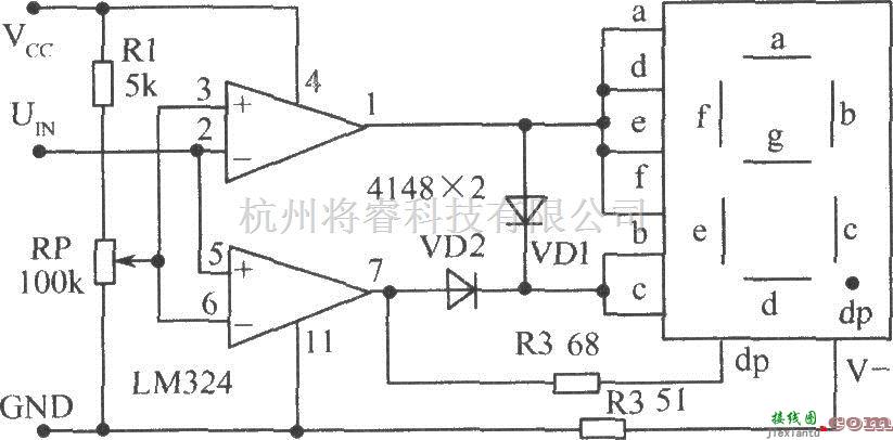 LED电路中的使用电压比较器LM324组成的电平测试电路  第1张