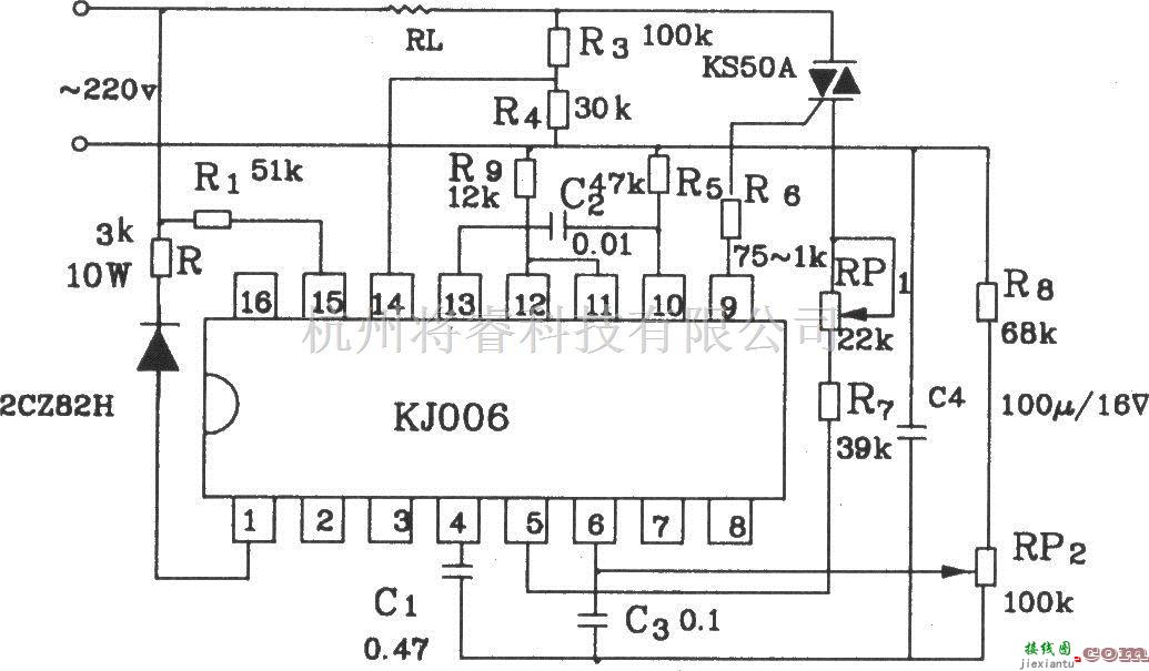 可控硅专项中的可控硅移相触发器KJ006外电路接线图  第3张