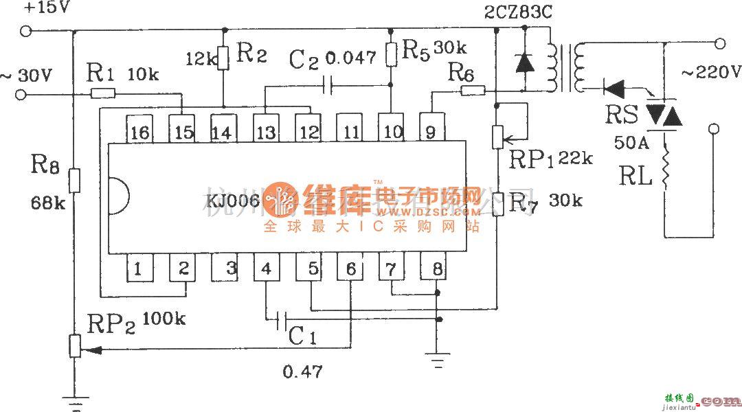 可控硅专项中的可控硅移相触发器KJ006外电路接线图  第5张