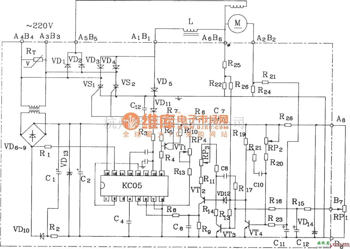 可控硅专项中的小功率直流电机控制组件KCZ1电原理图及外部接线  第2张