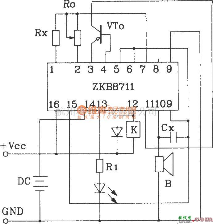 LED电路中的ZKB8711自控报警集成电路用于恒温自动控制报警电路  第1张