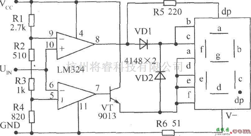 LED电路中的通过电阻Rl～R4设置不同的高、低电子检测阈值的电平检测电路  第1张