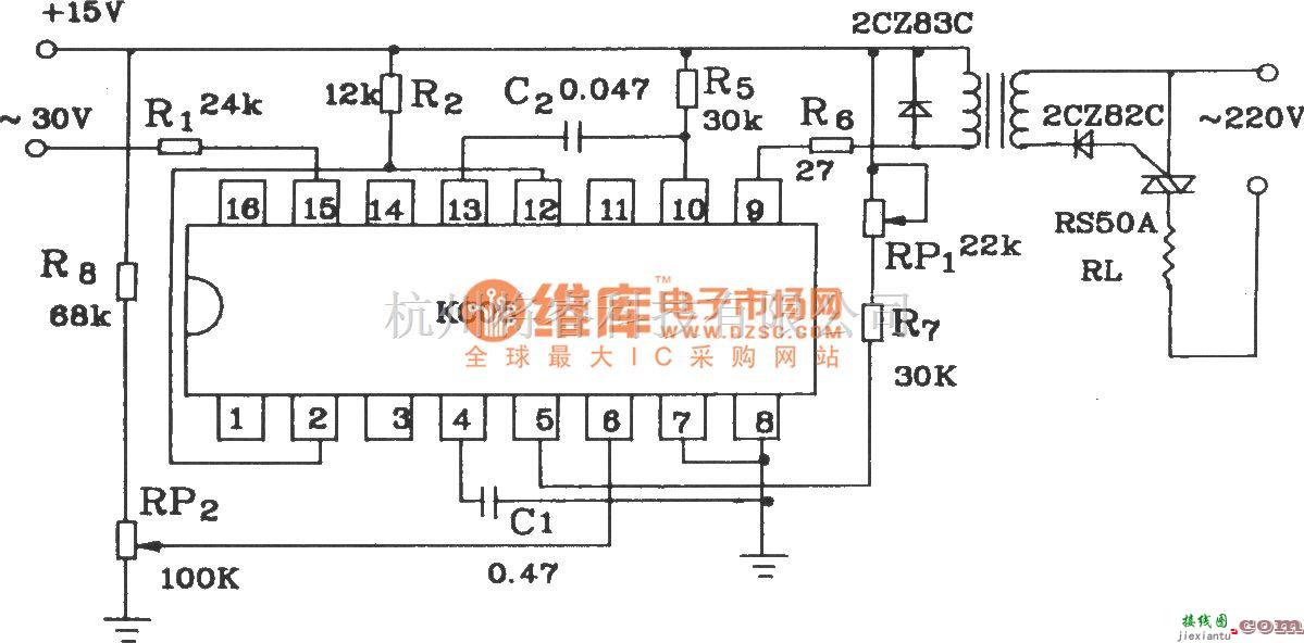 可控硅专项中的可控硅移相触发器KC05应用电路图  第3张