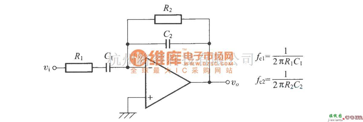 运算放大电路中的由一个运算放大器构成的一阶带通滤波器  第1张