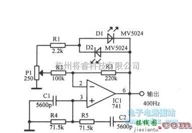 正弦信号产生中的使用发光二极管和运算放大器的400Hz正弦波电路  第1张