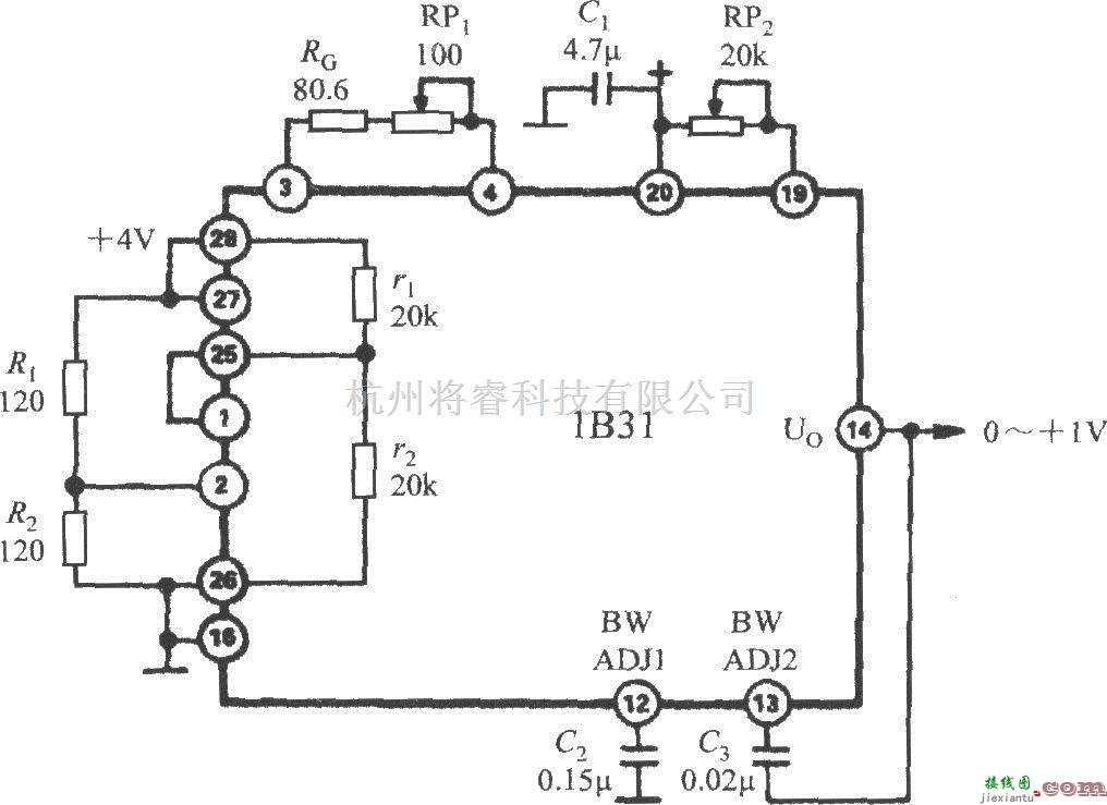 传感信号调理中的使用宽带应变信号调理器1B31内部半桥网络的应变仪电路  第1张