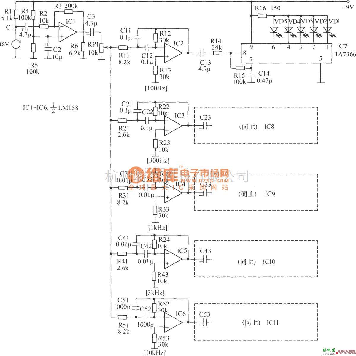 LED电路中的外置式音频频谱显示器电路图  第1张