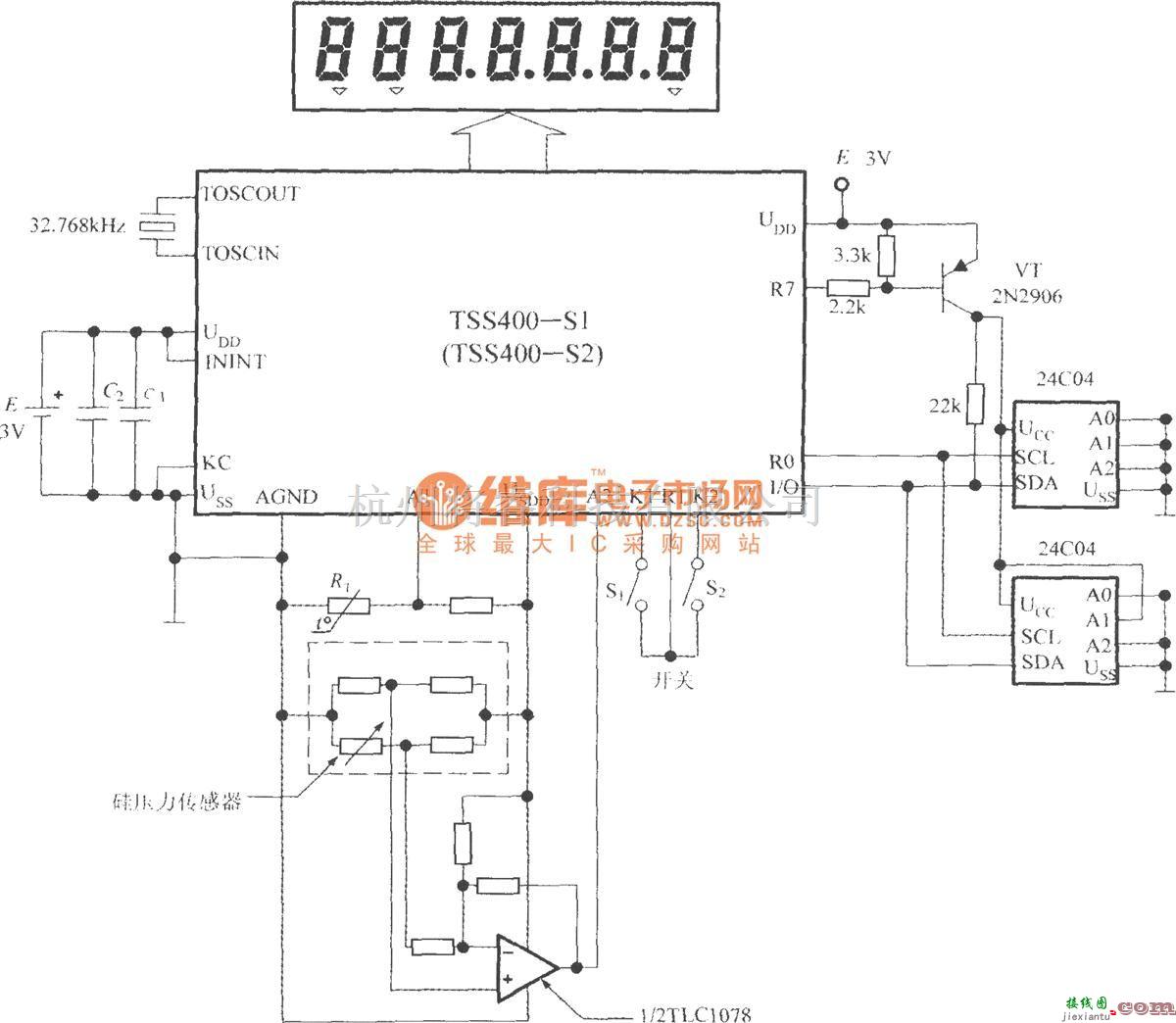 传感信号处理中的低功耗可编程传感器信号处理器TSS400-S1／S2的典型应用电路图  第1张