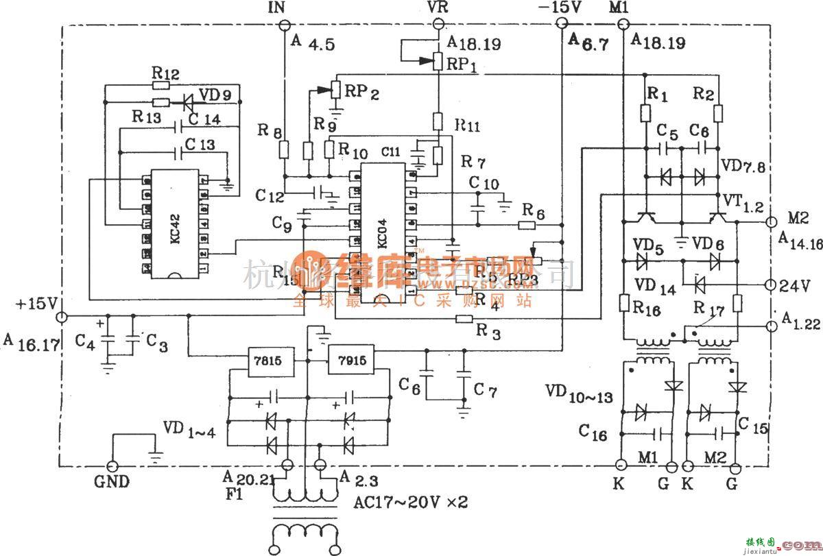 可控硅专项中的集成化二脉冲触发组件KCZ2电原理图  第1张