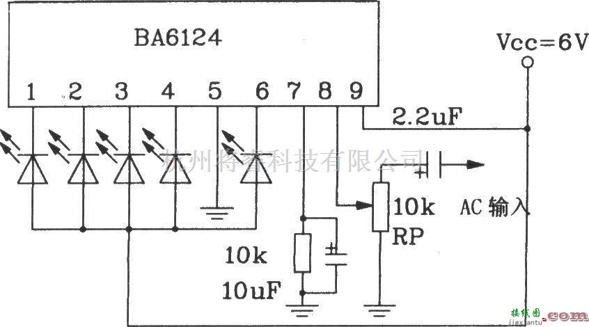 LED电路中的BL6124五位LED电平表驱动集成电路基本应用电路  第1张