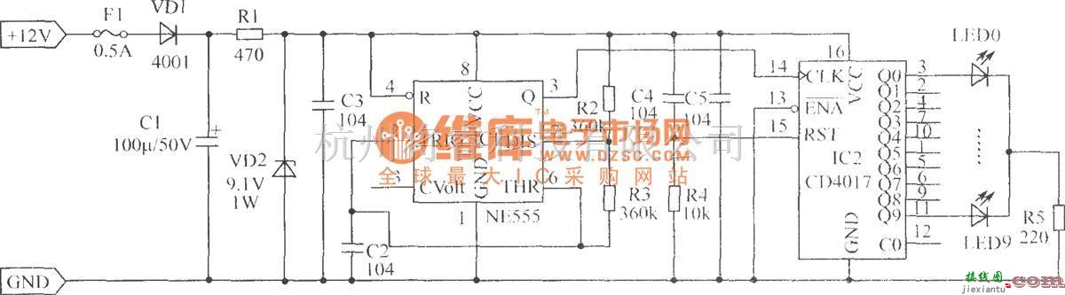 LED电路中的环形闪烁器原理图  第1张