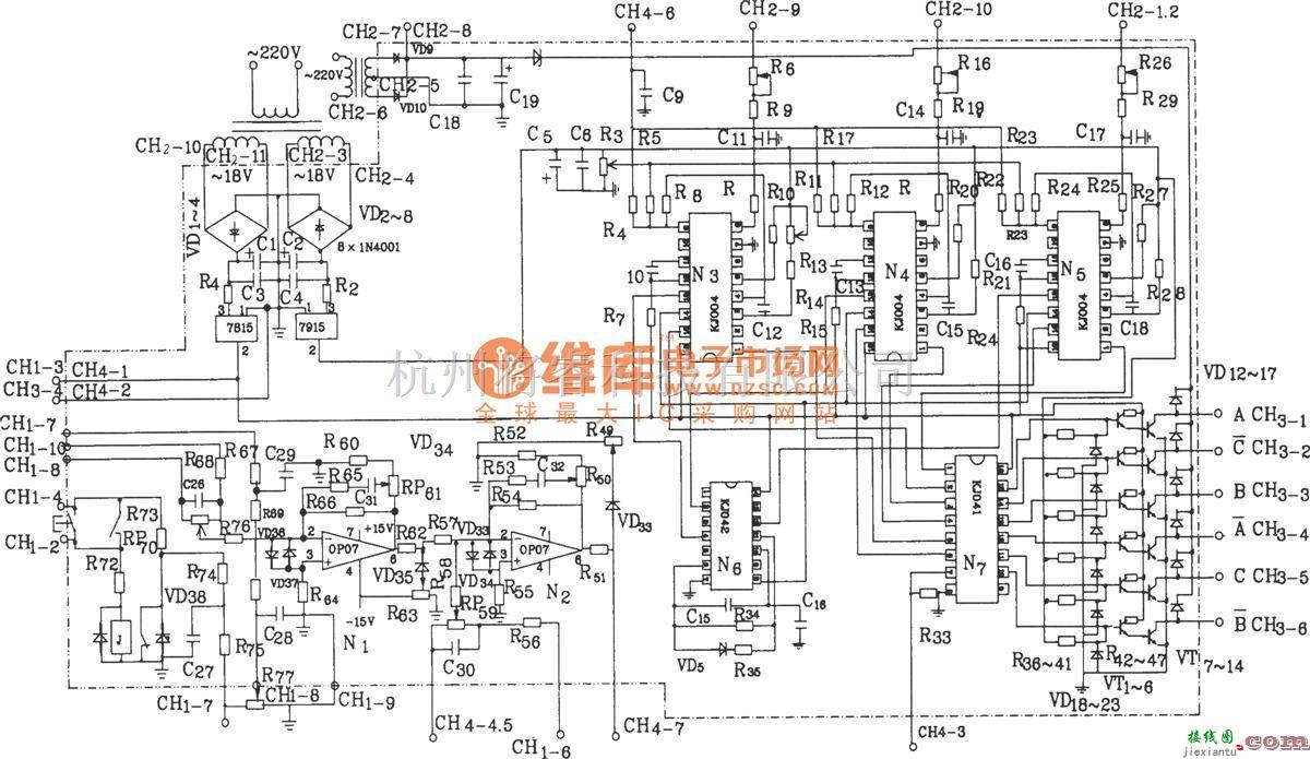 可控硅专项中的触发控制板KJZ6-4电原理图  第1张