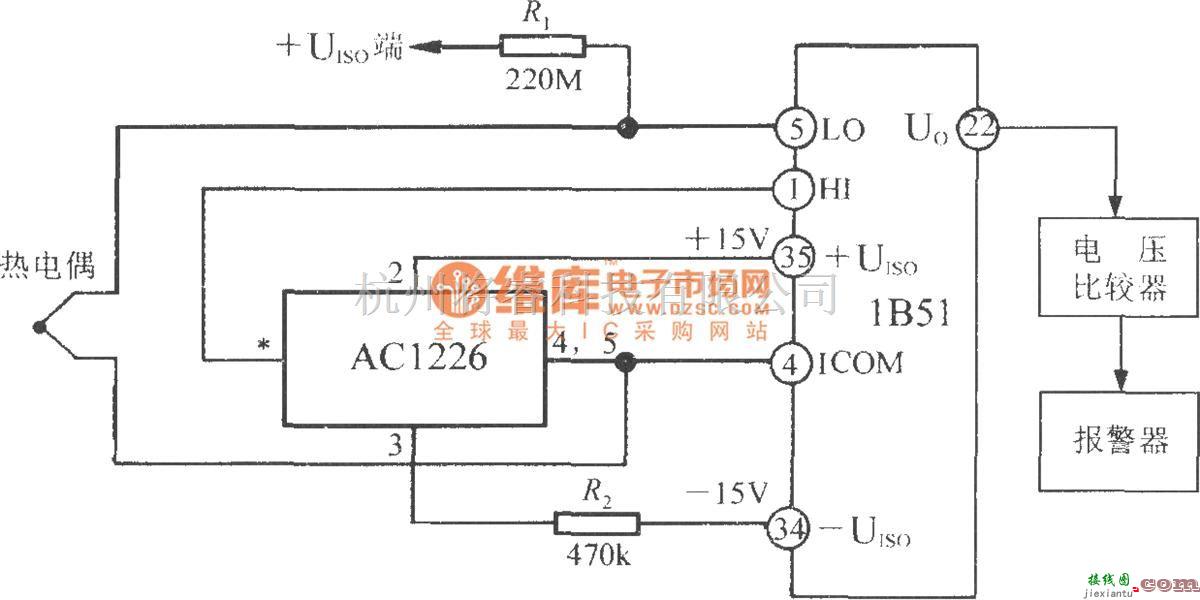 传感信号调理中的能检测热电偶开路故障的电路(隔离式热电偶冷端温度补偿及信号调理器1B51)  第1张