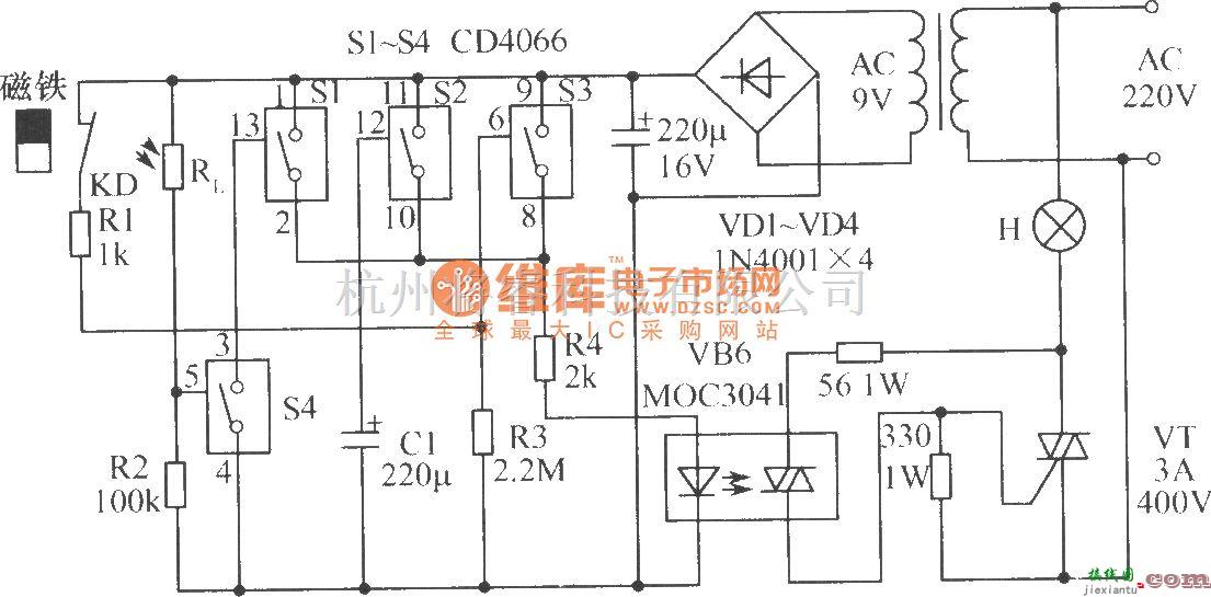 光电耦合器中的光电耦合器组成的灯光自动控制电路  第1张