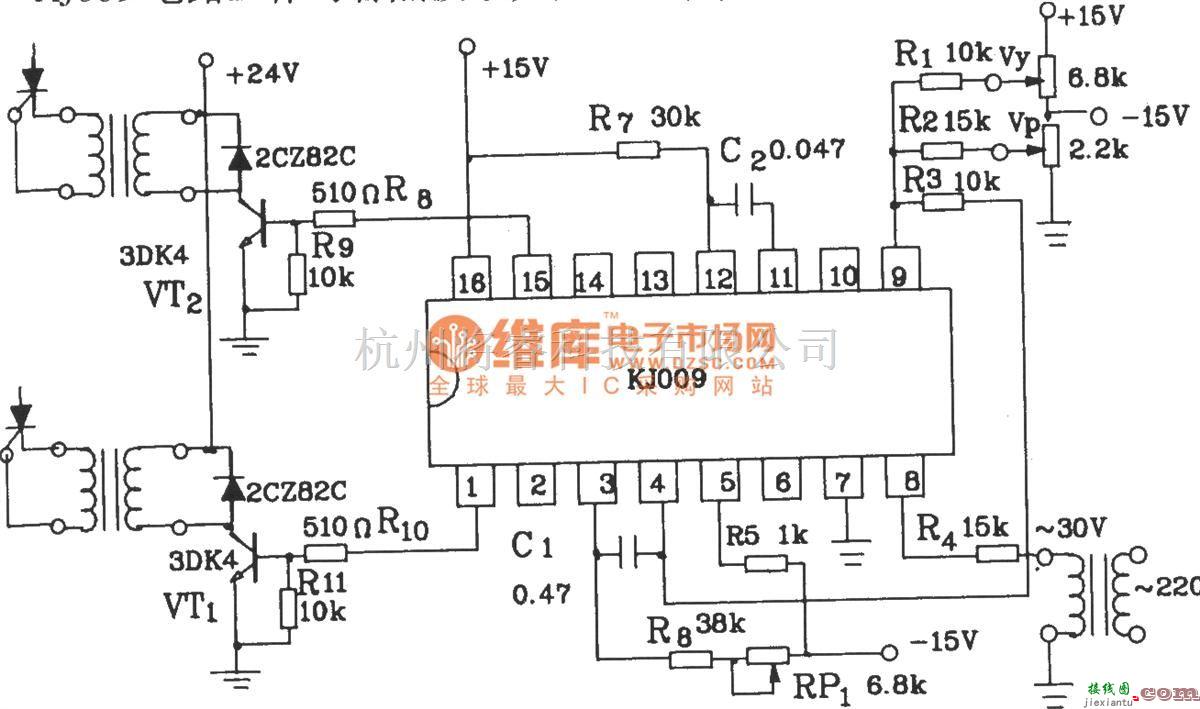 可控硅专项中的由可控硅过零触发器KJ009组成的应用电路图  第2张