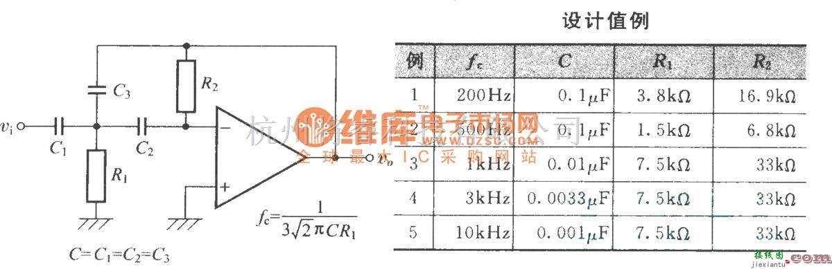 运算放大电路中的多反馈型二阶旁路滤波器  第1张